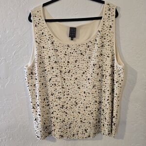 Vintage Due Per Due Cream Beaded Women's Tank Size 3X Artsy Unique Chic Boho